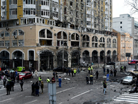 A building in the Holosiivskyi district is damaged by a Russian missile attack in Kyiv, Ukraine, on December 20, 2024. On Friday morning, De...