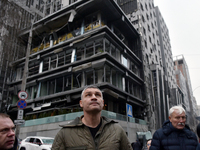 In Kyiv, Ukraine, on December 20, 2024, Kyiv city head Vitali Klitschko examines buildings in the Holosiivskyi district damaged by a Russian...