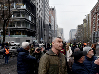 In Kyiv, Ukraine, on December 20, 2024, Kyiv city head Vitali Klitschko examines buildings in the Holosiivskyi district damaged by a Russian...