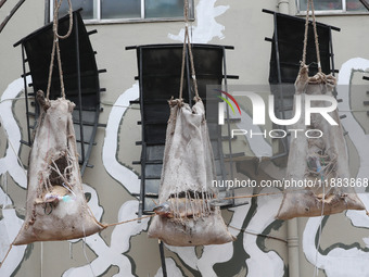 An art installation is seen inside an alley during the open-air art festival, The Behala Art Fest, in Kolkata, India, on December 20, 2024....