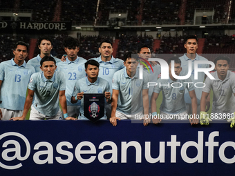 The Cambodia National Football Team squad poses for photos before the Mitsubishi Electric Cup 2004 Group A match between Thailand and Cambod...