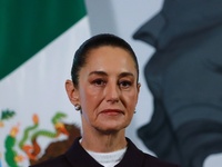 Mexico's President Claudia Sheinbaum speaks during a briefing conference about the repatriation of archaeological artifacts and the growth o...