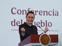 Mexico's President Claudia Sheinbaum speaks during a briefing conference about the repatriation of archaeological artifacts and the growth o...