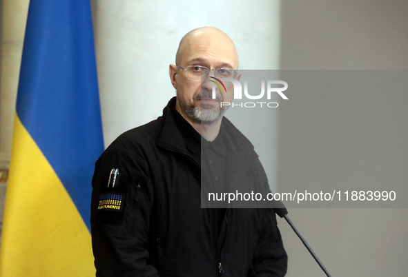 Prime Minister of Ukraine Denys Shmyhal attends a joint news conference with Prime Minister of the Republic of Lithuania Gintautas Paluckas...