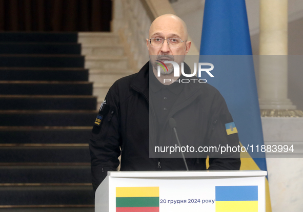 Prime Minister of Ukraine Denys Shmyhal attends a joint news conference with Prime Minister of the Republic of Lithuania Gintautas Paluckas...