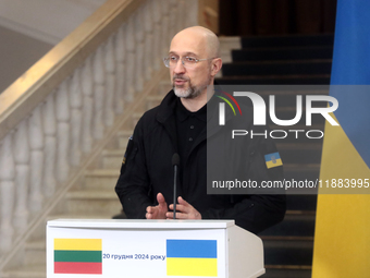 Prime Minister of Ukraine Denys Shmyhal attends a joint news conference with Prime Minister of the Republic of Lithuania Gintautas Paluckas...