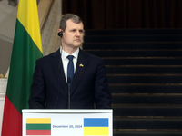 Prime Minister of the Republic of Lithuania Gintautas Paluckas attends a joint news conference with Prime Minister of Ukraine Denys Shmyhal...