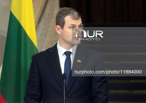 Prime Minister of the Republic of Lithuania Gintautas Paluckas attends a joint news conference with Prime Minister of Ukraine Denys Shmyhal...