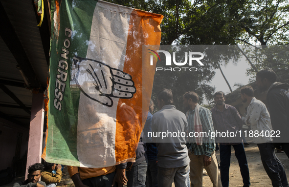 Congress party supporters arrive to stage a protest against the state government over the death of a party worker in Guwahati, India, on Dec...