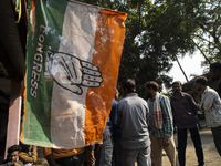 Congress party supporters arrive to stage a protest against the state government over the death of a party worker in Guwahati, India, on Dec...