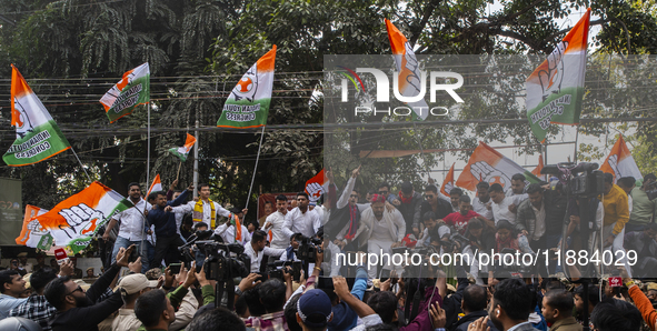 Indian Youth Congress supporters stage a protest against the state government over the death of a party worker in Guwahati, India, on Decemb...