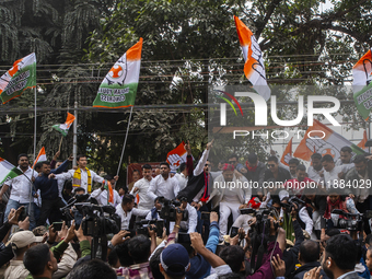 Indian Youth Congress supporters stage a protest against the state government over the death of a party worker in Guwahati, India, on Decemb...