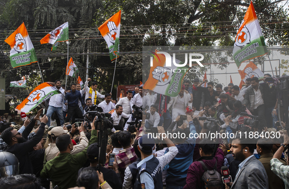 Indian Youth Congress supporters stage a protest against the state government over the death of a party worker in Guwahati, India, on Decemb...