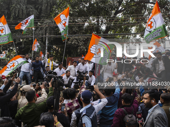 Indian Youth Congress supporters stage a protest against the state government over the death of a party worker in Guwahati, India, on Decemb...