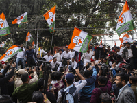 Indian Youth Congress supporters stage a protest against the state government over the death of a party worker in Guwahati, India, on Decemb...