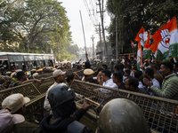 Indian Youth Congress supporters stage a protest against the state government over the death of a party worker in Guwahati, India, on Decemb...