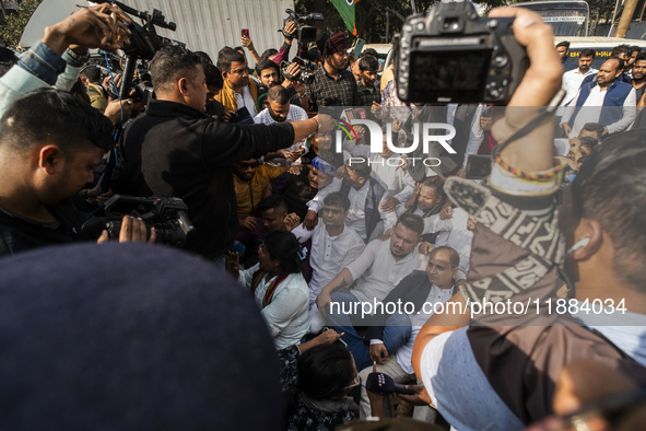 Indian Youth Congress supporters stage a protest against the state government over the death of a party worker in Guwahati, India, on Decemb...