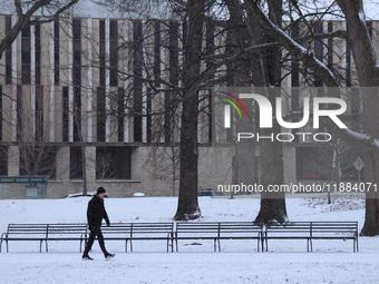 Toronto, in Ontario, Canada, on December 20, 2024, receives a light coating of snow. Around two centimeters of snow are anticipated to accum...