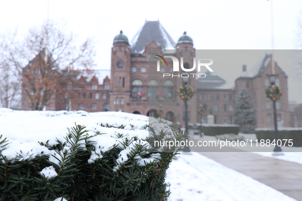 Toronto, in Ontario, Canada, on December 20, 2024, receives a light coating of snow. Around two centimeters of snow are anticipated to accum...