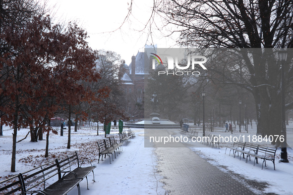 Toronto, in Ontario, Canada, on December 20, 2024, receives a light coating of snow. Around two centimeters of snow are anticipated to accum...