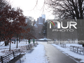 Toronto, in Ontario, Canada, on December 20, 2024, receives a light coating of snow. Around two centimeters of snow are anticipated to accum...