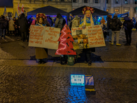 A demonstration takes place at Odeonsplatz in Munich, Germany, on December 20, 2024, in support of the people in Ukraine. The participants d...