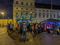 A demonstration takes place at Odeonsplatz in Munich, Germany, on December 20, 2024, in support of the people in Ukraine. The participants d...