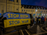 A demonstration takes place at Odeonsplatz in Munich, Germany, on December 20, 2024, in support of the people in Ukraine. The participants d...