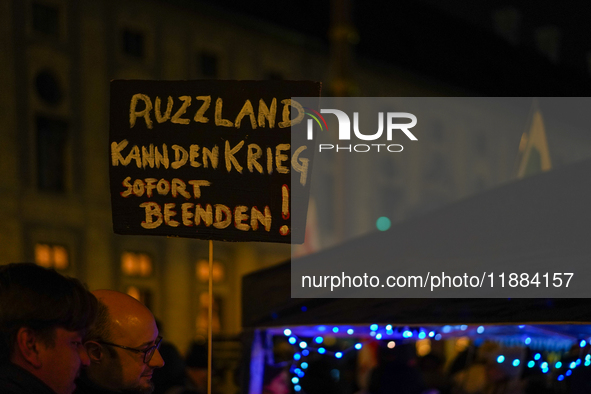 A demonstration takes place at Odeonsplatz in Munich, Germany, on December 20, 2024, in support of the people in Ukraine. The participants d...