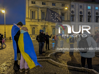 A demonstration takes place at Odeonsplatz in Munich, Germany, on December 20, 2024, in support of the people in Ukraine. The participants d...