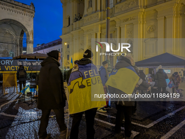 A demonstration takes place at Odeonsplatz in Munich, Germany, on December 20, 2024, in support of the people in Ukraine. The participants d...