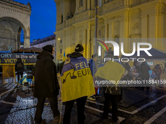 A demonstration takes place at Odeonsplatz in Munich, Germany, on December 20, 2024, in support of the people in Ukraine. The participants d...