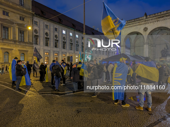 A demonstration takes place at Odeonsplatz in Munich, Germany, on December 20, 2024, in support of the people in Ukraine. The participants d...