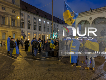 A demonstration takes place at Odeonsplatz in Munich, Germany, on December 20, 2024, in support of the people in Ukraine. The participants d...