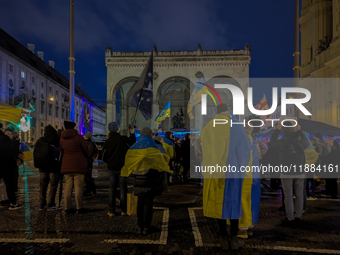 A demonstration takes place at Odeonsplatz in Munich, Germany, on December 20, 2024, in support of the people in Ukraine. The participants d...