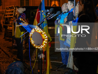 A demonstration takes place at Odeonsplatz in Munich, Germany, on December 20, 2024, in support of the people in Ukraine. The participants d...