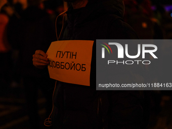 A demonstration takes place at Odeonsplatz in Munich, Germany, on December 20, 2024, in support of the people in Ukraine. The participants d...