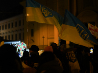 A demonstration takes place at Odeonsplatz in Munich, Germany, on December 20, 2024, in support of the people in Ukraine. The participants d...