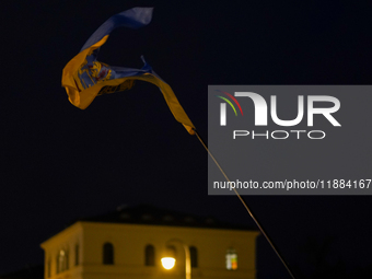 A demonstration takes place at Odeonsplatz in Munich, Germany, on December 20, 2024, in support of the people in Ukraine. The participants d...