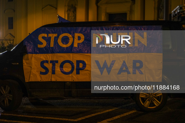 A demonstration takes place at Odeonsplatz in Munich, Germany, on December 20, 2024, in support of the people in Ukraine. The participants d...