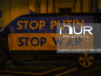 A demonstration takes place at Odeonsplatz in Munich, Germany, on December 20, 2024, in support of the people in Ukraine. The participants d...