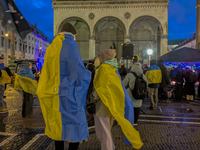 A demonstration takes place at Odeonsplatz in Munich, Germany, on December 20, 2024, in support of the people in Ukraine. The participants d...