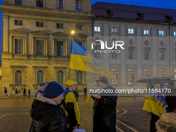 A demonstration takes place at Odeonsplatz in Munich, Germany, on December 20, 2024, in support of the people in Ukraine. The participants d...