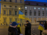 A demonstration takes place at Odeonsplatz in Munich, Germany, on December 20, 2024, in support of the people in Ukraine. The participants d...