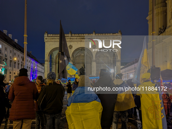 A demonstration takes place at Odeonsplatz in Munich, Germany, on December 20, 2024, in support of the people in Ukraine. The participants d...