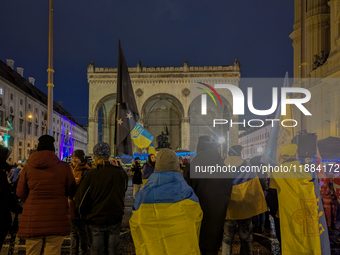 A demonstration takes place at Odeonsplatz in Munich, Germany, on December 20, 2024, in support of the people in Ukraine. The participants d...