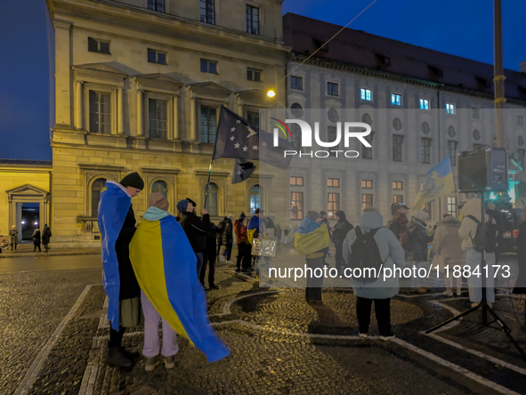 A demonstration takes place at Odeonsplatz in Munich, Germany, on December 20, 2024, in support of the people in Ukraine. The participants d...