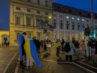 A demonstration takes place at Odeonsplatz in Munich, Germany, on December 20, 2024, in support of the people in Ukraine. The participants d...