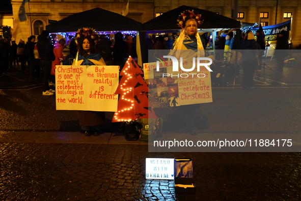 A demonstration takes place at Odeonsplatz in Munich, Germany, on December 20, 2024, in support of the people in Ukraine. The participants d...