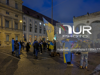 A demonstration takes place at Odeonsplatz in Munich, Germany, on December 20, 2024, in support of the people in Ukraine. The participants d...